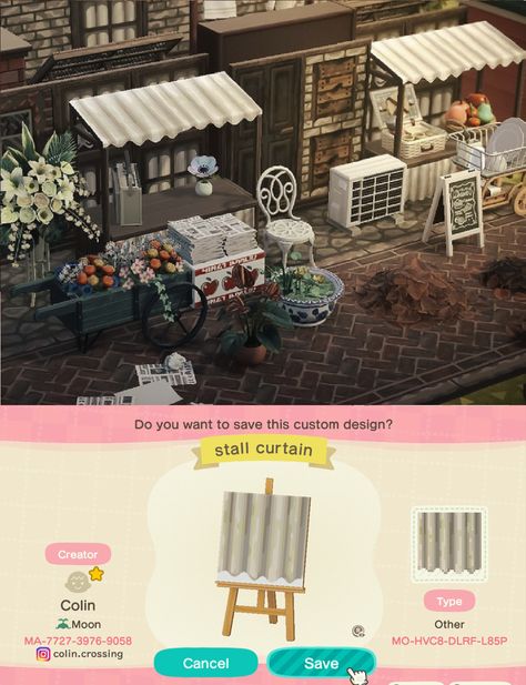 Colin Crossing, Animal Crossing Cafe, Cottagecore Animal Crossing, Animals Crossing, Animal Crossing Guide, Animal Crossing Qr Codes Clothes, Animal Crossing Wild World, Island Theme, Stall Designs