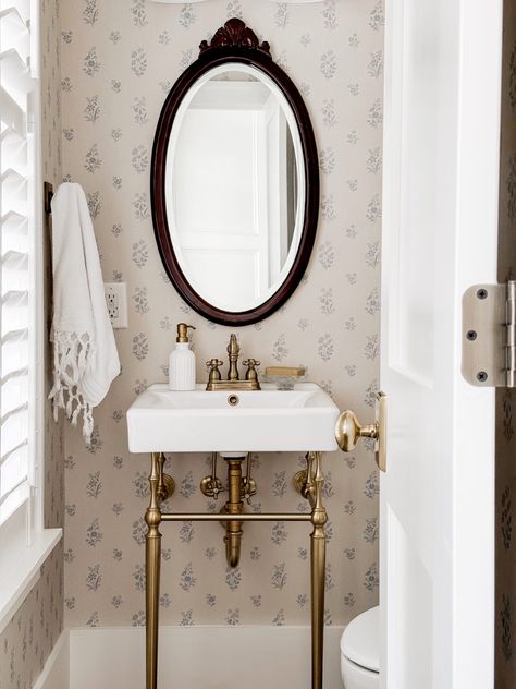 Powder Room with Console Sink | The Coastal Oak Pedestal Sink With Storage, Update Pedestal Sink, Diy Console Sink, Pedestal Sink Mirror, Pedestal Sink Half Bathroom, Farmhouse Pedestal Sink, Half Bath With Pedestal Sink, Powder Room Sinks, Pedestal Sink Bathroom Ideas