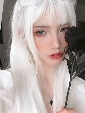 New Arrivals at DonaLoveHair | 2022 January Long Straight Hair With Bangs, Straight Hair With Bangs, Gradient Hair, Long White Hair, White Hair Color, Style Wig, Harajuku Style, Natural Wigs, Hair With Bangs