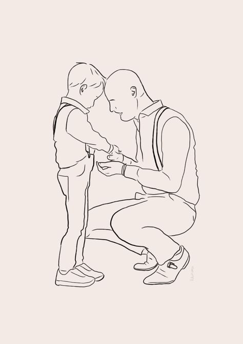 Custom made drawing of a father and son. Renske de Roos Father And Son Art Drawing, Father Son Poses Drawing, Father And Son Drawing Reference, Father And Son Reference, Father And Son Drawing, Son Drawing, Matching Tattoos For Siblings, Batman Drawing, Fox Artwork