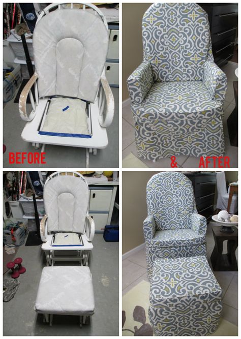 Ugly GLIDER NO MORE!!! I reshaped and recovered the glider, now it is ready for Sale!! :) Glider Rocker Makeover, Glider Makeover, Glider Redo, Rocking Chair Glider, Reupholster Chair, Glider Rocker, Nursery Glider, Church Nursery, Jewelry Furniture