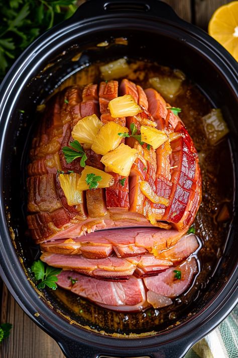 Indulge in Sweet Pineapple Glazed Ham: a luscious blend of pineapple, honey, and brown sugar, creating the ultimate festive feast. Pineapple Sausage, Pineapple Glaze For Ham, Cooking Spiral Ham, Baked Ham With Pineapple, Ham Recipes Crockpot, Ham Glaze Brown Sugar, Pineapple Ham, Pineapple Glaze, Canned Ham