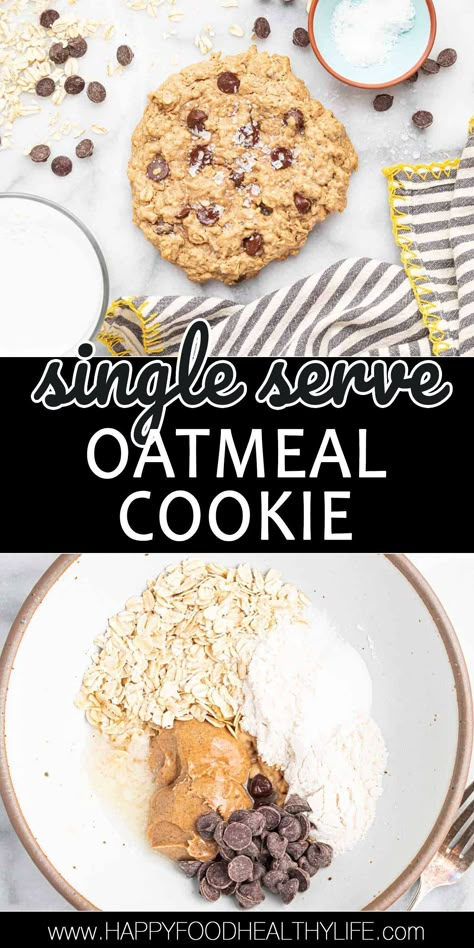 Single Oatmeal Cookie Recipe, Single Serving Oatmeal Cookie, Single Serve Oat Flour Cookie, Single Oatmeal Cookie, Single Serve Oatmeal Chocolate Chip Cookie, Vegan Single Serve Cookie, Single Serve Healthy Cookie, Oatmeal Cookie For One, Healthy Single Serve Cookie