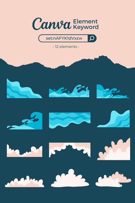 Cloud and Waves Element Collection Keyword ca Summer Theme Design, Summer Canva Elements, Beach Doodle, Canva Theme, Canva Keywords Elements, Kingdom Design, Summer Elements, Canva Keywords, Canva Frames