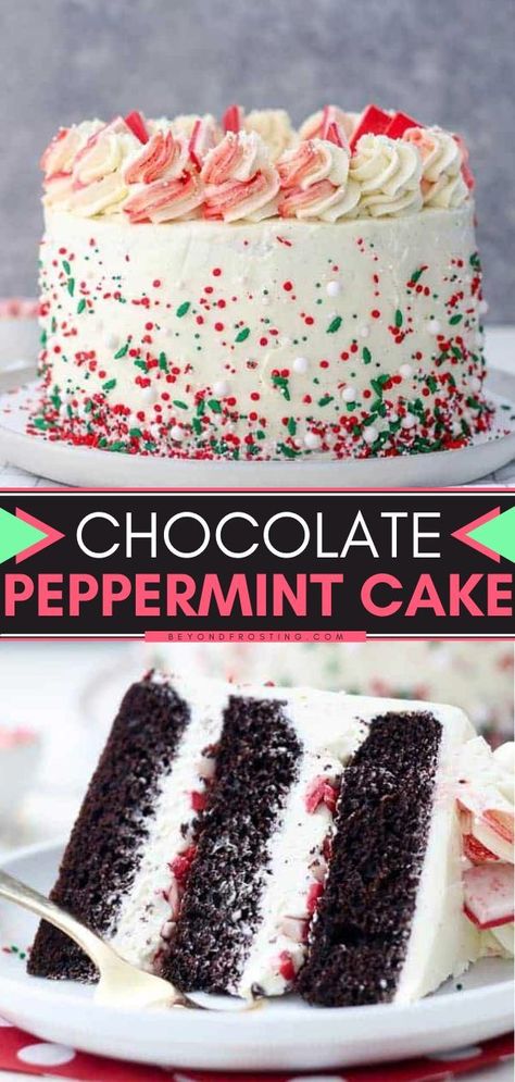 Chocolate Peppermint Cake, Peppermint Crunch, Peppermint Dessert, Chocolate Swiss Meringue Buttercream, Peppermint Recipes, Peppermint Cake, Best Chocolate Desserts, Homemade Chocolate Cake, Christmas Cake Recipes