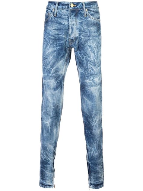 Fear Of God bleached effect slim-fit jeans - Blue Fear Of God Shirt, Jerry Lorenzo, Slim Leg Jeans, Selvedge Denim Jeans, Cheap Jeans, Denim Belt, Holy Water, Selvedge Denim, Men Street