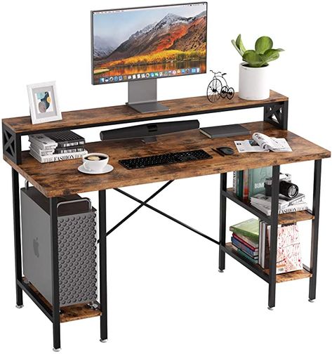 Amazon.com: IRONCK Industrial Computer Desk 55", Office Desk with Printer Monitor Shelf Storage Shelf CPU Stand, Studying Writing Table for Home Office: Kitchen & Dining Retro Office Desk, Rustic Computer Desk, Industrial Computer Desk, Desk With Monitor, Monitor Shelf, Gaming Computer Desk, Desktop Shelf, Brown Desk, Office Computer Desk