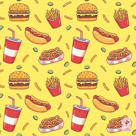 #burger #meal #pattern #seamless #print #graphic #fastfood #fries #onionrings #hotdog #soda #colourful #redbubble @redbubble Cute Phone Wallpaper, Cute Food Wallpaper, Food Wallpaper, Spooky Scary, Pattern Seamless, Cute Phone, Print Graphic, S Art, Cute Food