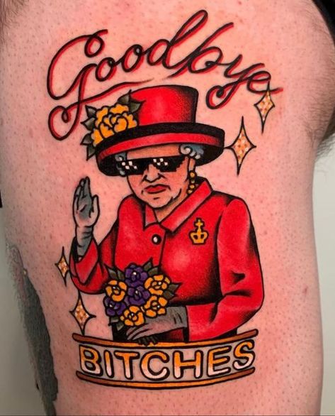 Queen Elizabeth Ii Tattoo, Queen Elizabeth Tattoo, Italy Tattoo, Lovers Tattoo, Italian Tattoos, Neo Trad Tattoo, Tattoo World, Queen Elisabeth, Queen Tattoo