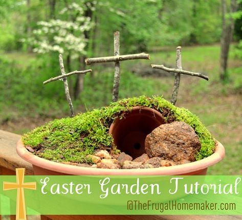 Easter Garden (Empty Tomb) tutorial Easter Crafts For Sunday School, Christ Centered Easter Crafts, Easter Tomb, Resurrection Garden, Christ Centered Easter, Easter Sunday School, Empty Tomb, Easter Garden, Easter Decorations Dollar Store