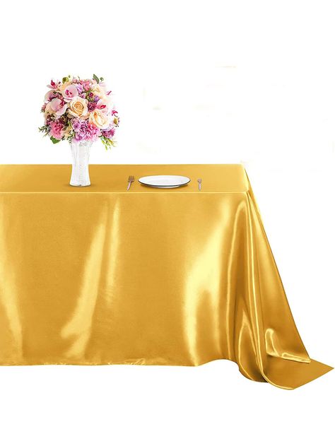 Banquet Table Decorations, Wedding Tablecloths, Table Overlays, Kitchen Fabric, Banquet Tables, Table Placemats, Gold Satin, Dining Table Decor, Elegant Table