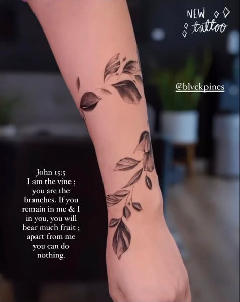 John 15:5 Tattoo Vines, Christian Vine Tattoo, John 15:5 Tattoo, Vine And Branches, Vine Tattoo, John 15 5, Branch Tattoo, Vine Tattoos, Memorial Tattoo