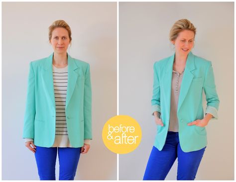 ajuster un blazer à ses mesures, en détail - C: Custom tailor a blazer - in detail Diy Clothes Refashion Upcycling, Boxy Blazer, Thrift Store Outfits, Diy Clothes Refashion, Thrift Store Refashion, Sewing Alterations, Altering Clothes, Tailored Blazer, Refashion Clothes