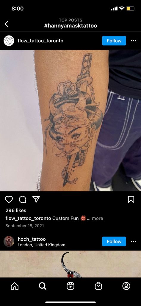 Hana Masks Tattoo, Hayna Mask, Masks Tattoo, Tattoo Toronto, Hannya Mask Tattoo, Tattoo Ideas, Mask, Tattoos