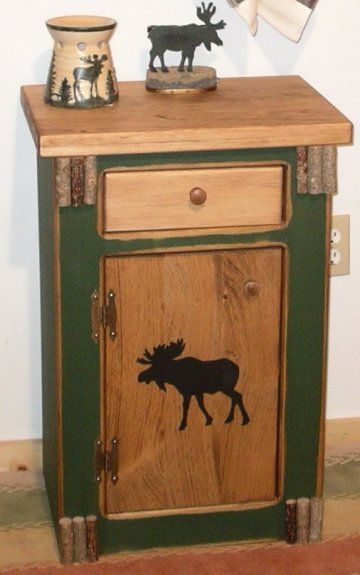 Store Hats, Moose Decor, Inexpensive Decor, Rustic Nightstand, Mud Rooms, Trophy Rooms, End Tables With Drawers, Inexpensive Home Decor, Night Stands