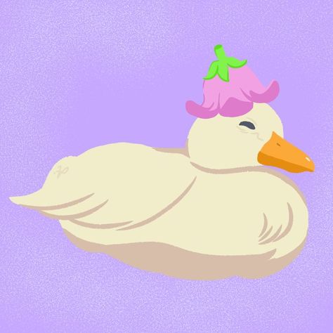 Duck With Flower Hat, Duck With Flower, Sleepy Duck, Hat Drawing, Duck Tattoos, Koi Painting, Duck Drawing, Easy Flower Painting, Flower Hat