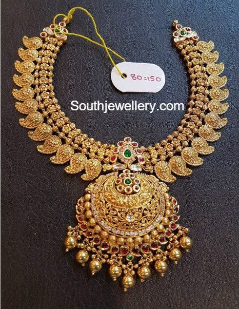 Mango Necklace, Necklace Photo, Gold Temple Jewellery, Antique Gold Jewelry Indian, Jewellery Bridal, Jewellery Wedding, Gold Jewelry Simple Necklace, Beautiful Gold Necklaces, Gold Necklace Indian Bridal Jewelry