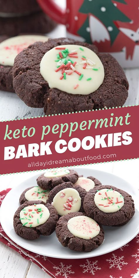 Christmas Cookies Keto, Bariatric Cookies, Peppermint Bark Cookies, Thm Cookies, White Chocolate Filling, Low Carb Christmas Cookies, Keto Favorites, Peppermint Bark Cookie, Christmas Keto