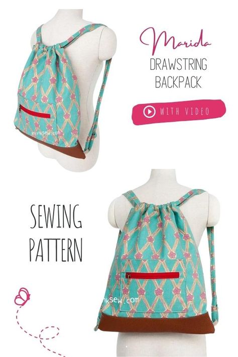 Marida Drawstring Backpack sewing pattern (with video) - Sew Modern Bags Sew A Drawstring Backpack, Quilt Backpack Pattern, Fabric Backpack Pattern, Simple Backpack Pattern, Free Backpack Patterns To Sew, Draw String Backpack Pattern Free, Simple Backpack Pattern Free, Easy Backpack Sewing Pattern, Backpack Pattern Sewing Free