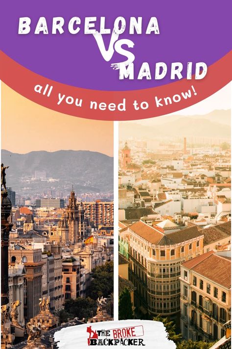 A FULL GUIDE to EVERYTHING there is to know about Barcelona vs Madrid travel Top Family Vacations, Madrid Vs Barcelona, Underrated Travel Destinations, Gaudi Architecture, Madrid City, Madrid Travel, Visit Barcelona, City Vacation, Backpacking Europe