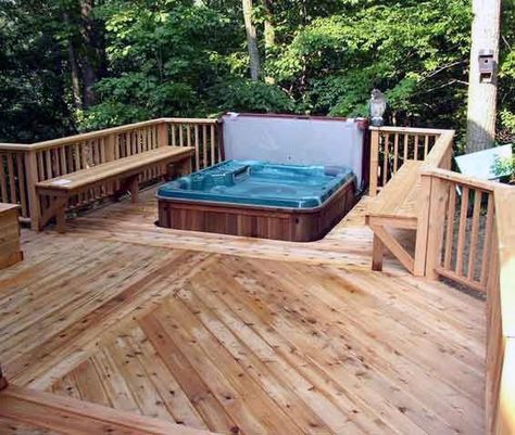 Outdoor Hot Tub Deck Design Hot Tub Sunken In Deck, Build A Floating Deck, Whirlpool Deck, Hot Tub Deck Design, Spa Deck, Oberirdischer Pool, Hot Tub Landscaping, Tub Deck, Hot Tub Patio