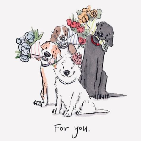 Sending Smiles, 강아지 그림, Mail Post, Sending Love, Flowers For You, Arte Sketchbook, Greeting Card Set, Dog Illustration, Arte Fantasy