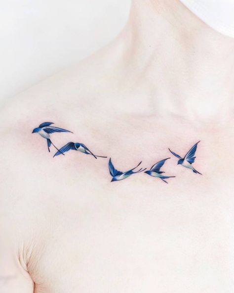 Swallow Tattoo On Collar Bone, Animal Collarbone Tattoo, Tattoo On Collar Bone, Barn Swallow Tattoo, Reindeer Tattoo, Man Body Parts, Swallows Tattoo, Swallows Flying, Most Painful Tattoo