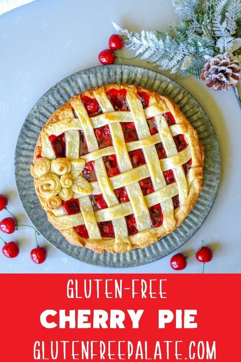 Easy to make from-scratch gluten-free cherry pie. With a light flaky crust and tart cherry filling, this bright and flavorful gluten-free cherry pie will be a new favorite at your dinner table. Cherry Pie Easy, Gluten Free Cherry Pie, Unique Pie Recipes, Gluten Free Pies Recipes, Gluten Free Christmas Recipes, Best Gluten Free Desserts, Gluten Free Bars, Cherry Pie Recipe, Gluten Free Pie Crust