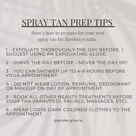 How To Prep For A Spray Tan, Pre Tanning Tips, Post Spray Tan Care, Before Spray Tan Tips, Spray Tan Tips Before And After, Before And After Spray Tan, Pre And Post Spray Tan Care, Pre Spray Tan Prep, Prep For Spray Tan