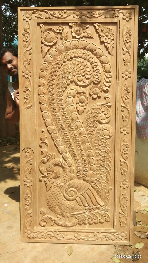 Carved wood door Door Carving Design, Main Door Design Entrance, Wood Carving Door, Door Design Entrance, Door Carving, Entrance Wall, House Main Door Design, Door Design Photos, Single Door Design