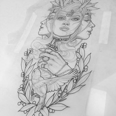 Photo The Fates Mythology Tattoos, 3 Fates Tattoo, The Fates Tattoos, Fates Tattoo, Kunst Tattoos, Witch Tattoo, Goddess Tattoo, Tattoo Traditional, Tattoo Illustration