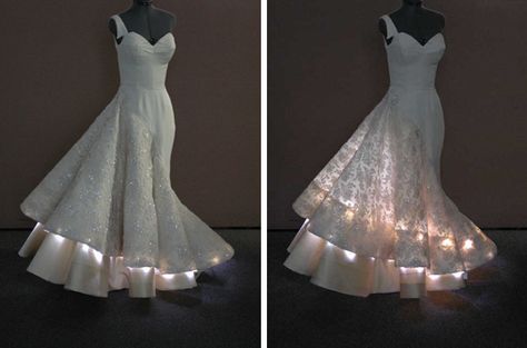 Elizabeth's LED Wedding Gown  Britex Fabrics  http://www.britexfabrics.com/blog/2012/07/27/couture-led-wedding-gown-elizabeth/ Led Wedding, Light Up Dresses, Led Costume, Led Clothing, Bride Ideas, Led Fashion, Led Dress, Night Wedding, Perfect Wedding Dress