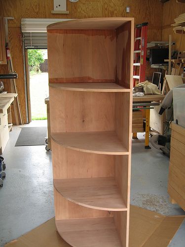 Quarter Round Display Shelf #6: Many Firsts - by sIKE @ LumberJocks.com ~ woodworking community Open Shelf Corner Cabinet, Round Wardrobe Design, Round Corner Shelves, Rounded Corner Shelves, Round Corner Shelf, Corner Built In Shelves, Corner Display Shelves, Stacked Tile Backsplash, Rounded Shelves