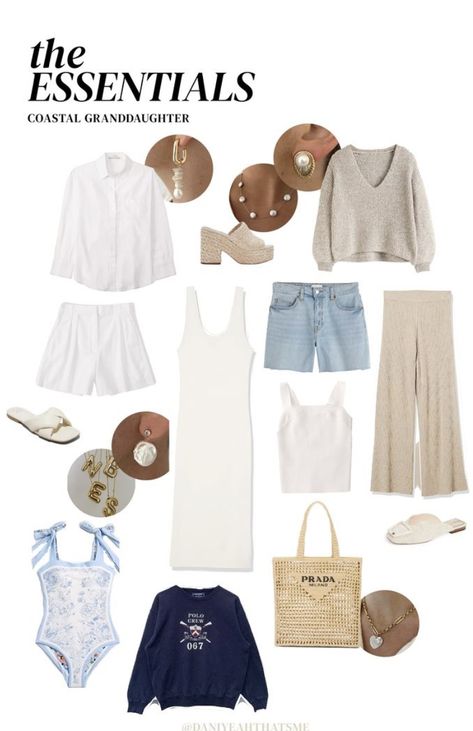 Summer essentials Coastal Easter Outfit, Grandmillenial Capsule Wardrobe, Hampton Beach Outfit, Coastal Daughter Outfits, Coastal Granddaughter Wardrobe, Newport Summer Outfits, Italy Outfits Early Spring, Hamptons Weekend Outfits, Coastal Granddaughter Shein Finds