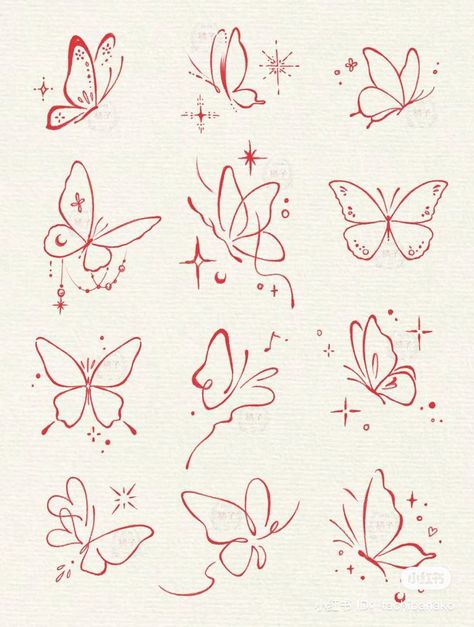 Aesthetic Butterfly Doodle, Butterfly Doodle Aesthetic, Cute Small Red Tattoos, Red Doodles Aesthetic, Small Butterfly Tattoo Designs, May Tattoo, Butterfly Doodle, Butterfly Tattoo Ideas, Small Girly Tattoos