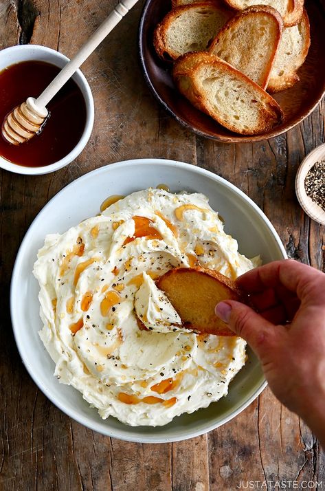 Whipped Brie With Fig Jam, Brie And Hot Honey, Whipped Cheese Board, Spreadable Brie Recipes, French Brie Recipes, Brie Butter Recipe, Whipped Brie Butter, Whipped Brie Spread, Whipped Brie With Hot Honey