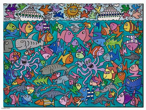 James Rizzi, School Art Activities, Crafts Painting, Abstract Art Diy, Muse Art, Ocean Fishing, Diy Picture, Summer Art, Painting Abstract