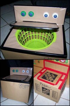 Cardboard Washing Machine, Diy Kids Playhouse, Cardboard Playhouse, Classroom Diy, Cardboard Craft, Creative Woodworking, Build A Playhouse, Cardboard Toys, Community Theater