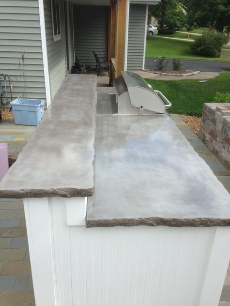 Concrete Countertops Kitchen Colors, Outdoor Countertop Ideas, Concrete Bar Top, Stained Concrete Countertops, Outdoor Concrete Countertops, Outdoor Countertop, Pit Cooking, Bar Countertops, Concrete Countertops Outdoor Kitchen