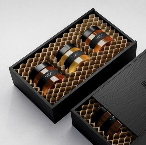 Honey Packaging Designed By Studio Unbound Honey Packaging Design Boxes, Honey Packing Ideas, Honeycomb Packaging Ideas, Luxury Honey Packaging, Honey Gift Set, Honey Packaging Ideas, Honey Jar Packaging, Honey Packaging Design, Honey Label Design