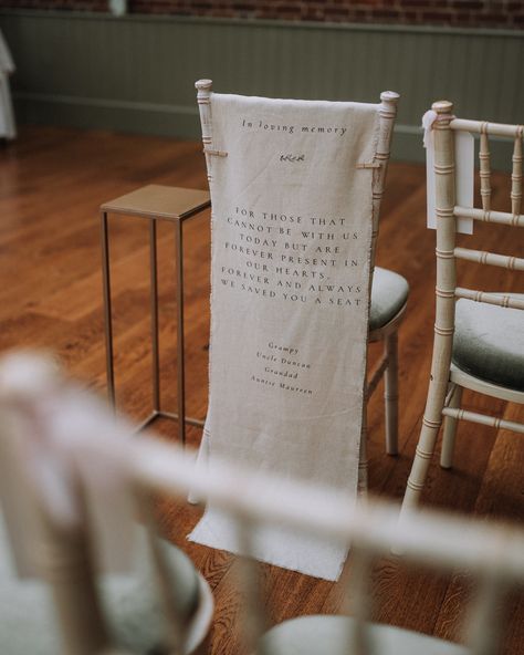 Weddings are a celebration of the love between the two of you, but also the love shared between your friends and family, who gather with you at this special time to share the joy of the day. At Emily and James’ wedding here at @offleyplace, it was heartwarming to see the deeply personal touch they added, by reserving a seat for loved ones who couldn’t be with them. It was a poignant way to feel their presence on such a significant day. If you’re looking to honour those who are there in sp... Save Seat At Wedding, Reserved Wedding Seat, Ways To Honour Loved Ones At Wedding, Love Seat Wedding, Reserved Seating Wedding, Wedding Personal Touches, Loved One In Heaven, Reserved Seating, Seating Sign