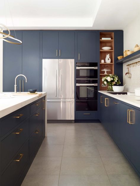 Fisher & Peykel french door fridge freezer Kitchen L Layout With Island, Kitchen Long Cabinets, Long L Shaped Kitchen With Island, Long L Shaped Kitchen, L Shaped Kitchens With Islands, L Kitchen With Island, L Kitchen Layout With Island, Kitchen Ideas L Shaped, Kitchen L Shaped