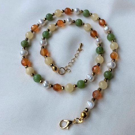 ★ Natural Gemtone (Agate & Gold Hematite & Jade & Real Pearl) ★ Adjustable Beaded Chain (+1 inches) ★ Gold Plated Crystal Chakra, Diy Jewelry Necklace, Beaded Necklace Diy, Chakra Necklace, Crystal Bead Necklace, Handmade Jewelry Tutorials, Stone Beaded Necklace, Handmade Fashion Jewelry, Gold Earrings Designs