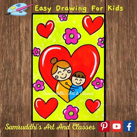 Mothers Day Drawing For Kids, Canvas Drawing Easy, Drawing Easy For Kids, Mothers Day Drawings, Umbrella Craft, Happy Birthday Drawings, Birthday Drawing, Drawing Kids, Drawing Ideas List