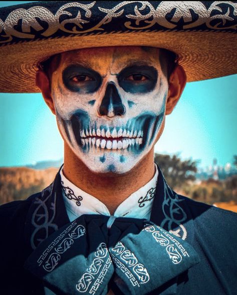 Day Of The Dead Boys Makeup, Sugar Skull Men Makeup, Dia De Los Muertos Make Up For Men, Male Day Of The Dead Makeup, Mens Day Of The Dead Makeup, Day Of The Dead Face Paint Men, Skull Makeup With Beard, Halloween Makeup Ideas Men, Skull Makeup Beard