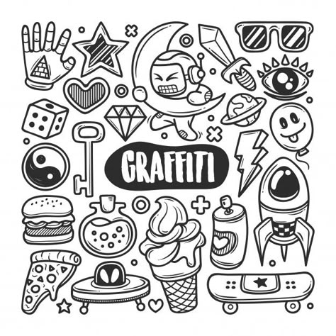 Graffiti hand drawn doodle coloring | Premium Vector #Freepik #vector #food #cake #pizza #doodle Arte Doodle, Hand Doodles, Muster Tattoos, Graffiti Doodles, Doodle Tattoo, Doodle Art Drawing, Graffiti Characters, Doodle Coloring, Easy Doodle Art