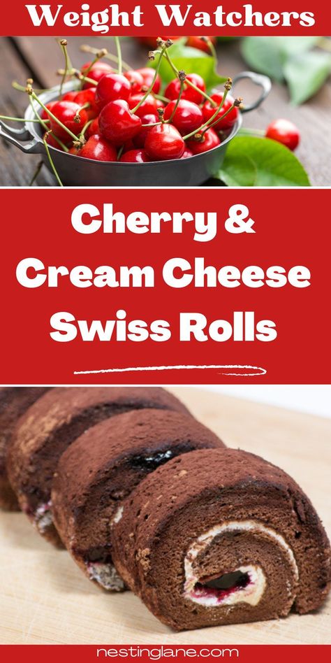 Weight Watchers Swiss Rolls with Cherry and Cream Cheese Filling Recipe. This decadent dessert is a chocolate lovers dream! You can still have dessert on Weight Watchers, and it tastes great! This Swiss Roll is a delicious chocolate sponge cake with a layer of cream cheese icing, topped with dark sweet cherries, rolled to perfection, and sliced. MyWW Points: 5 Blue Plan and 6 Green Plan, 5 WW Freestyle Points and 6 Smart Points. Cream Cheese Filling Recipe, Swiss Rolls, Weight Watchers Recipes Desserts, Ww Freestyle, Chocolate Sponge Cake, Jelly Roll Pan, Weight Watchers Desserts, Chocolate Sponge, Cream Cheese Icing