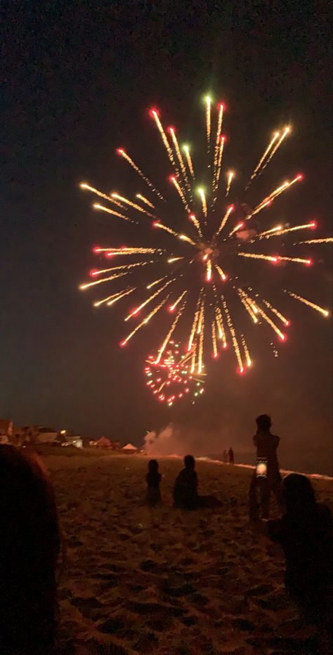 Fireworks On The Beach Aesthetic, 4th Of July Beach Aesthetic, 4th Of July On The Beach, Fireworks At The Beach, Beach Fourth Of July, Beach Birthday Aesthetic, Night Beach Aesthetic, Firework Pictures, Beach Fireworks