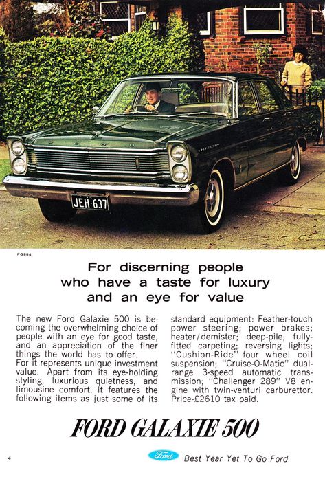 1965 Ford Galaxie 500, Truck Advertising, Ford Fairlane 500, Automobile Advertising, Ford Galaxy, Ford Galaxie 500, Australian Cars, Sales Ads, Odd Stuff