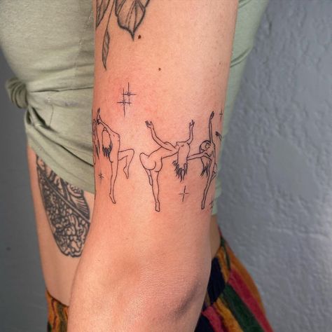 Lovebird Tattoo, Matisse Tattoo, Dancing Witches, Hannah Tattoo, Fun Tattoos, Witch Tattoo, Line Art Tattoos, Matching Tattoo, Dainty Tattoos